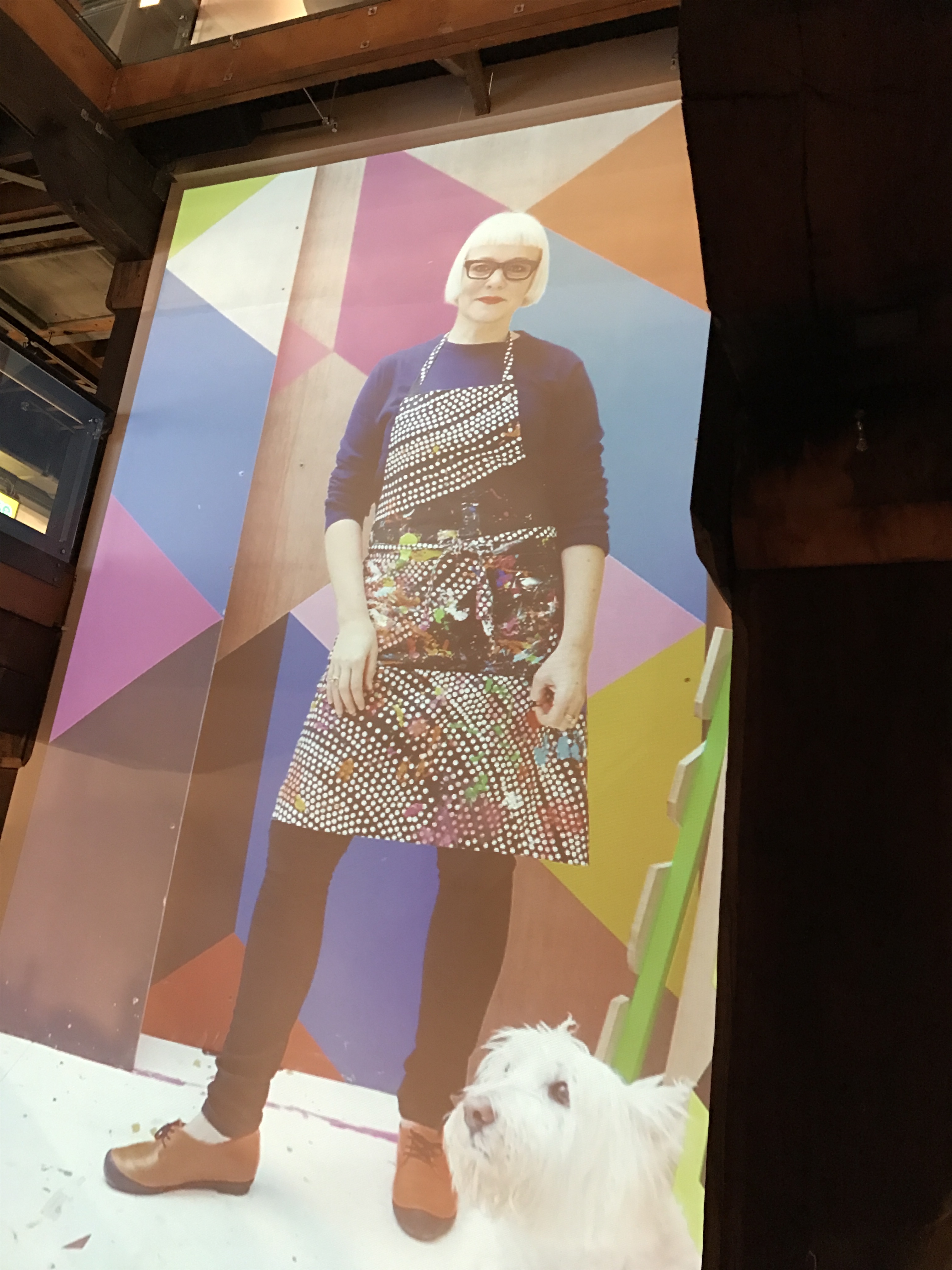 Keynote speaker Morag Myerscough appears on the three storey screen at Wellington Museum